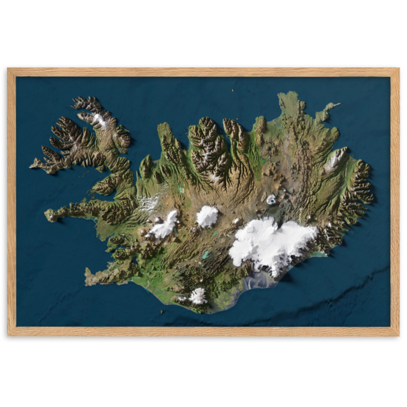Iceland Satellite Map framed