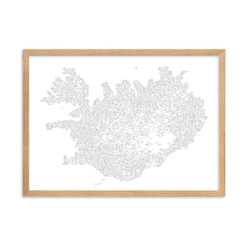 Iceland place names map framed