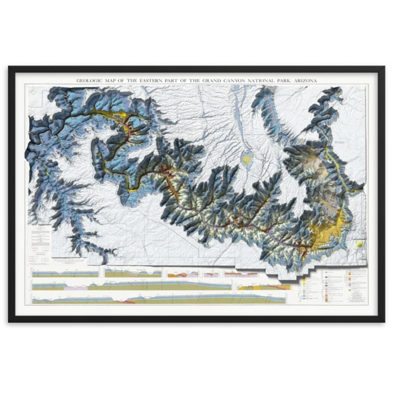 Grand Canyon - Framed Shaded Relief Map